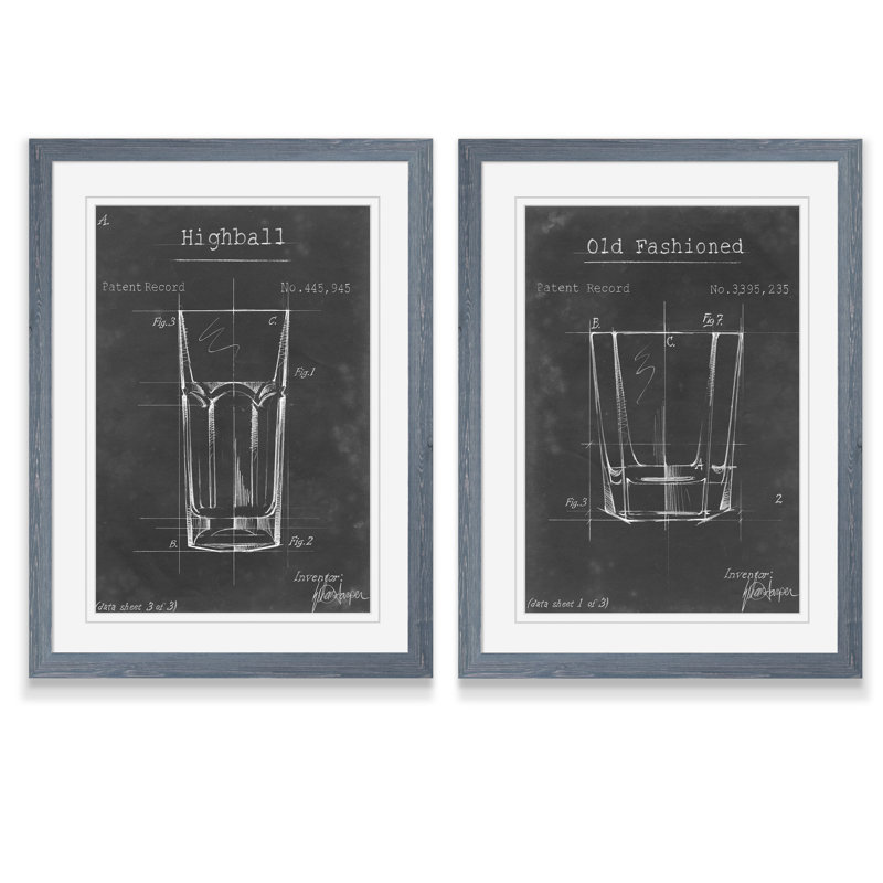 «Barware Blueprint I» par Antonyus Bunjamin (Abe) - ensemble de 2 reproductions d'art encadrées, H 24 po x l 18 po, Gris