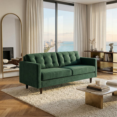 Canapé Talmadge - fabriqué aux États-Unis, options de tissu sur mesure, mobilier de canapé en gros classique - velours vert Kelly antique - velours