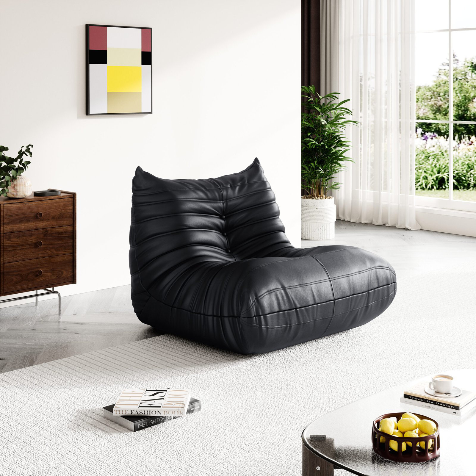 Bean Bag Chair Double Sofa - Grass Green Velvet Linen No Fillers 125x80x67cm