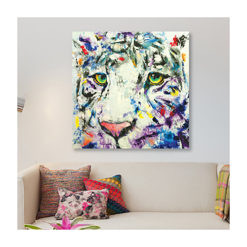 « white tiger », impression sur toile, H 18 po x l 18 po x P 1,5 po, Toile avec cadre noir, Pas de tapis