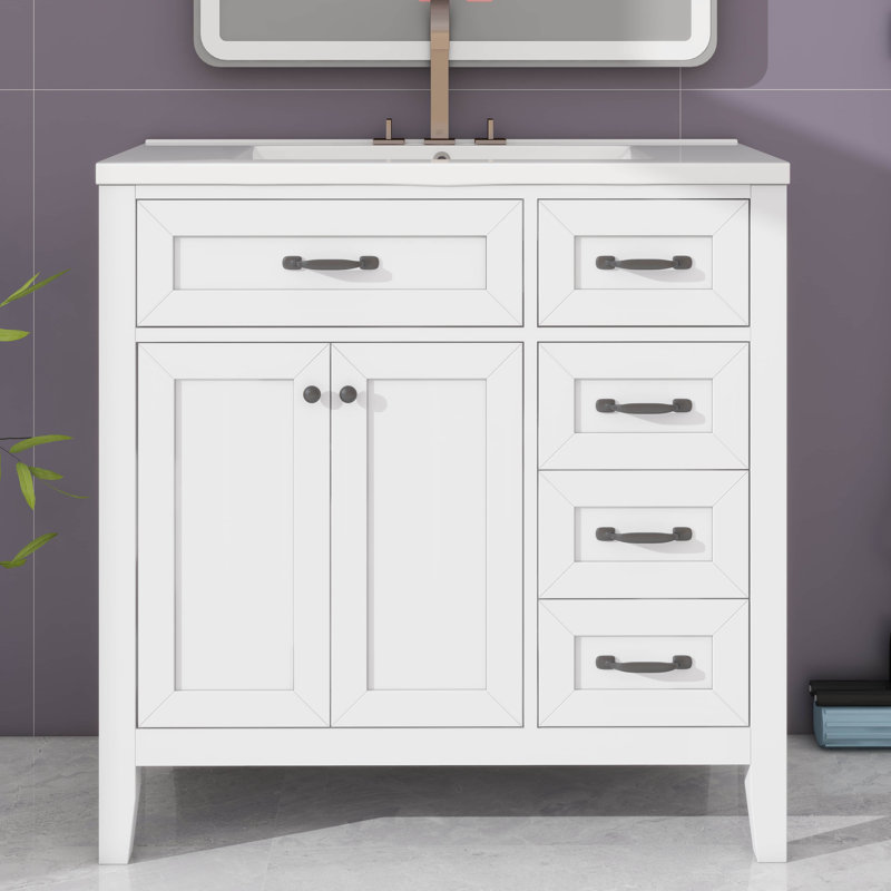 Ensemble de meuble-lavabo élégant 36 po avec tiroirs et armoire de rangement, Blanc