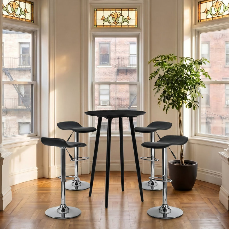 Armendariz Round Metal Base Dining Table, Black