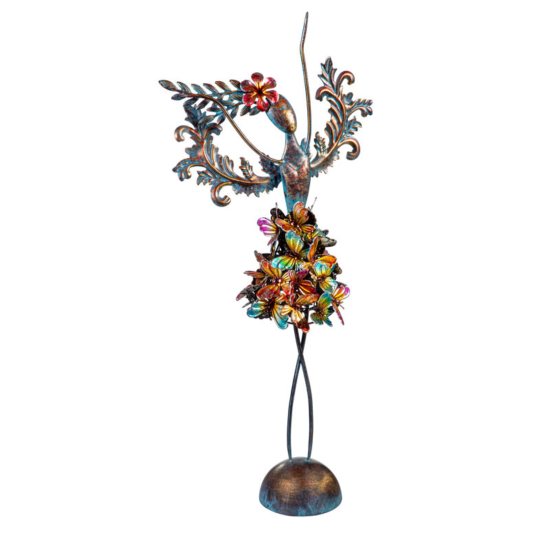 Statue ange papillon en métal, H 19 po