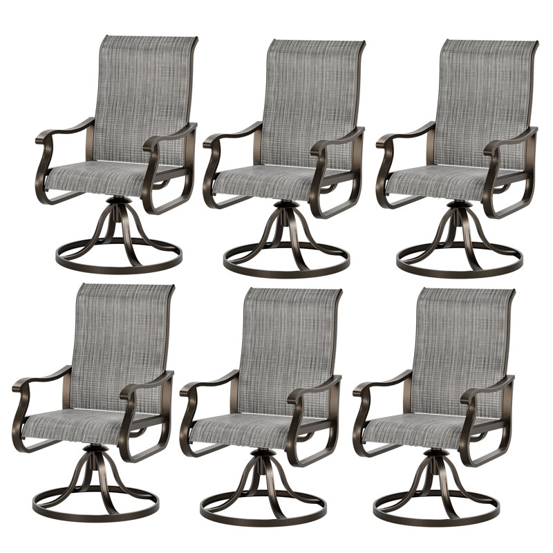 Ashan 6-Piece Swivel Rocking Patio Chair Metal Outdoor Dining Armchair Set , Light Grey