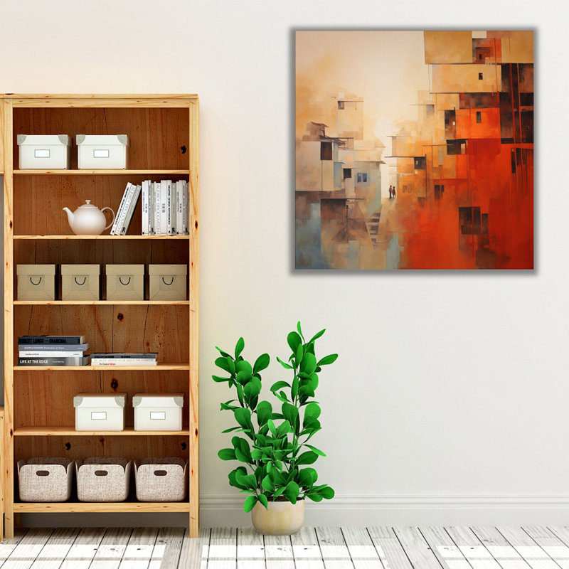 Impression abstraite de paysage urbain en terrasses, Toile tendue, H 16 po x l 16 po