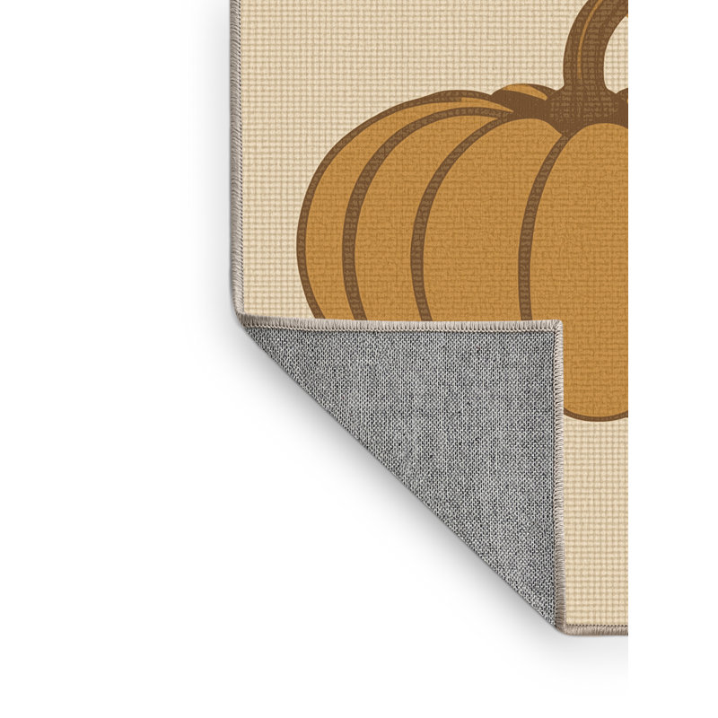 Tapis abstrait moderne et contemporain lavable à la machine Champlost Thanksgiving en beige - reliure beige, 3 x 5