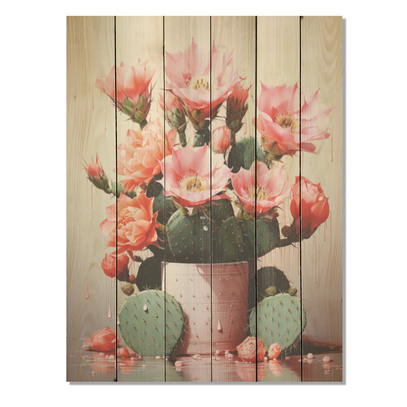 Cactus framboise réserve - Art mural en bois de cactus sur bois de pin naturel, H 20 po x l 10 po