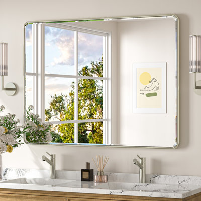 Miroir de salle de bain biseauté avec cadre en aluminium, miroir décoratif mural, verre trempé