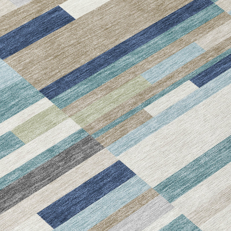 Machine Washable Indoor/Outdoor Chantille ACN2820 Stripes Rug, Teal, 5' x 7'6"