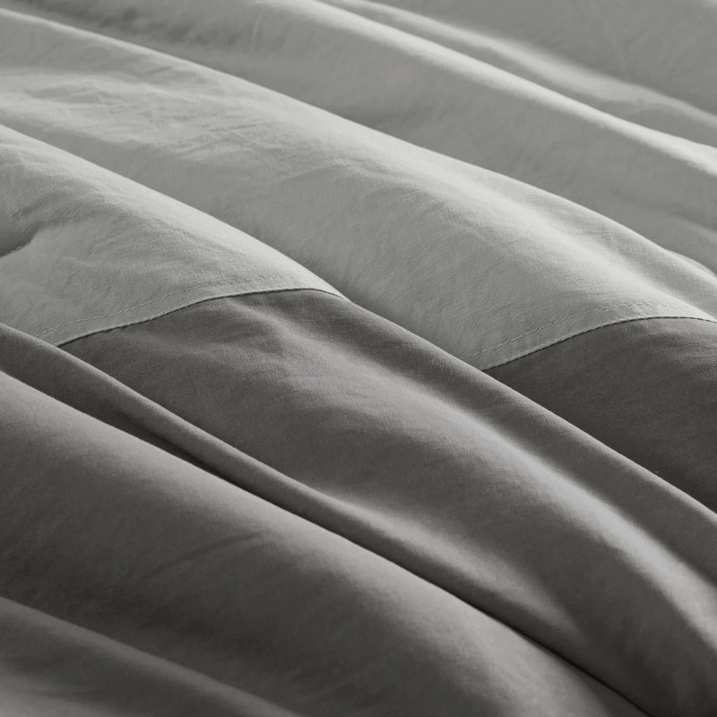 Miro Grey Soft Washed Color Block 3-Piece Full/Queen Comforter Set, Gray, Full/Queen Comforter + 2 Standard Shams
