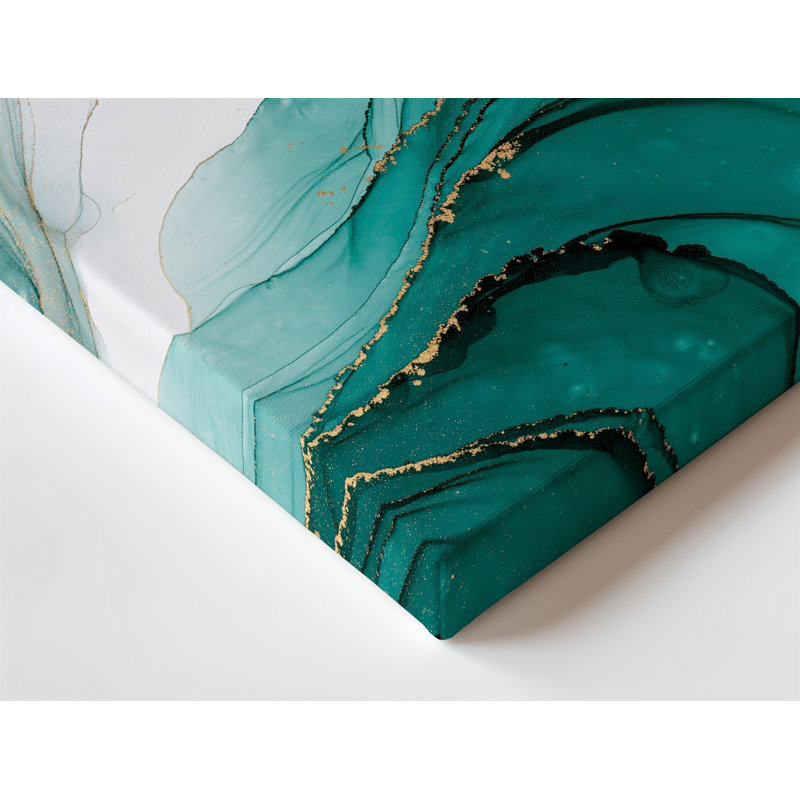 Toile d'une œuvre d'art abstraite envoûtante avec un mélange d'art émeraude profond vert et blanc aux teintes douces entrecoupées de délicates impressions sur toile