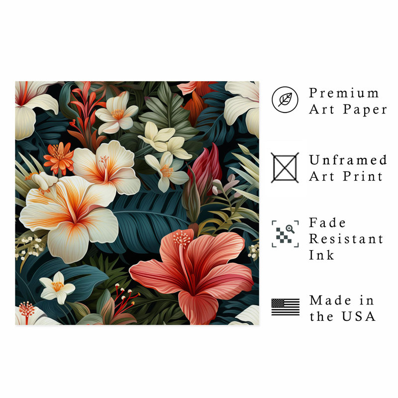 Impression florale florale hawaïen, H 10 po x l 10 po