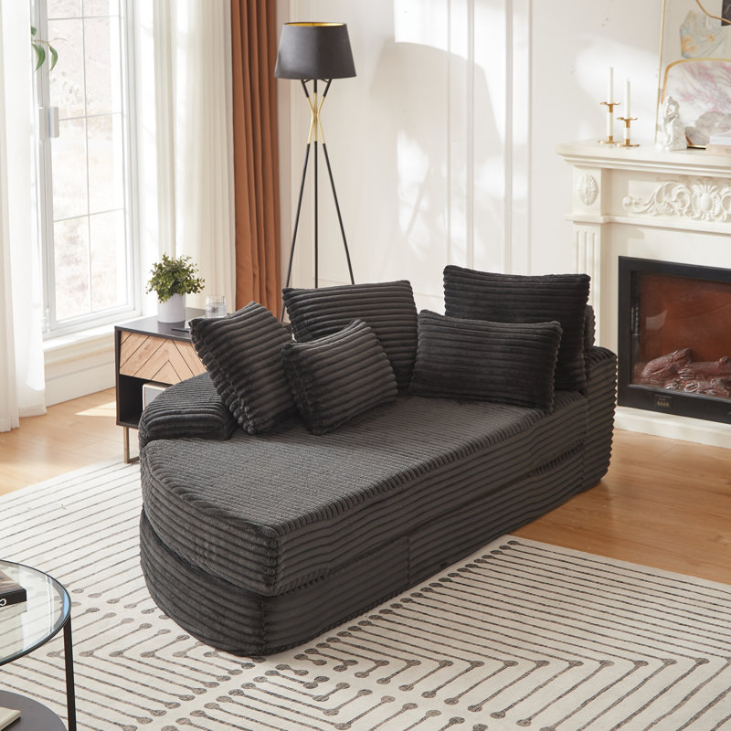 Dadrien 78.5-Inch Mid-Century Modern Futon With Corduroy Fabric And Neck Pillow Design, Black Corduroy