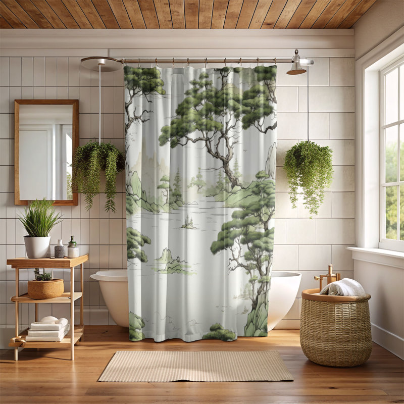 Asian Bush - Rideau de douche Premium, H 74 po x l 71 po