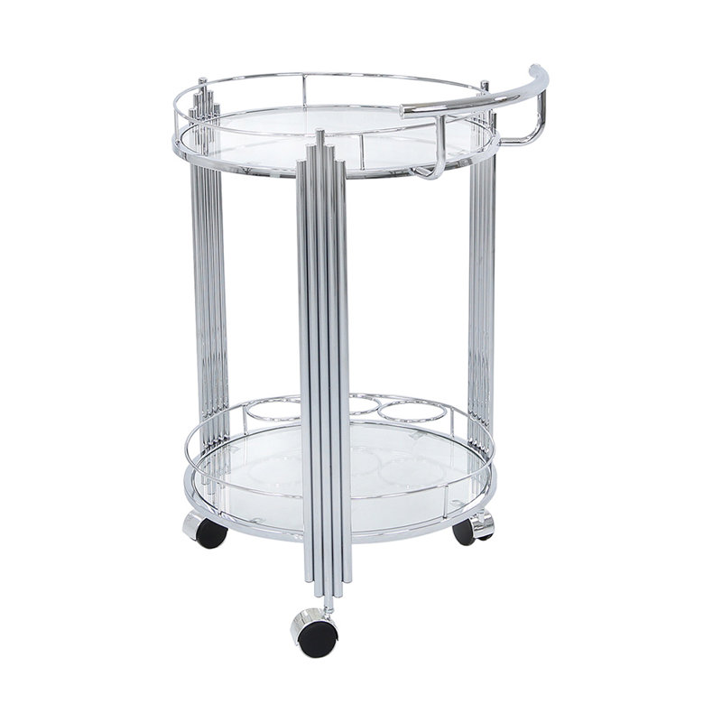 2 Tier Tea Wine Serving Cart for Kitchen, 75cm Drinks Metal and Tempered Glass Bar Trolley