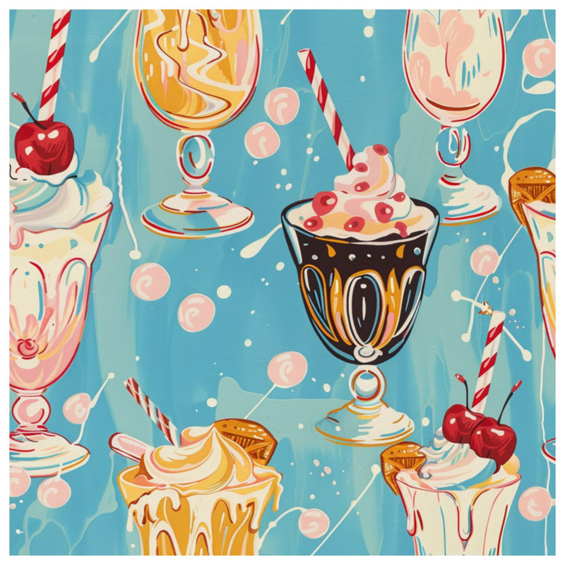 Retro Milkshake Illustration Quilted Bedspread All Sizes, Twin