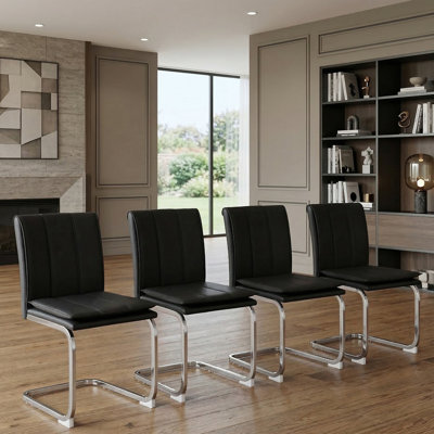 Ensemble de 4 chaises de salle à manger modernes en cuir polyuréthane noir, chaises de restaurant