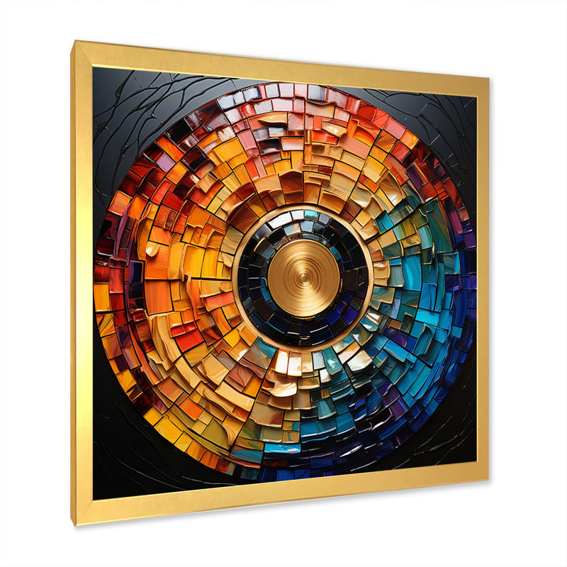 Disque coloré en vinyle, mosaïque II - Disques vinyles, impressions encadrées, H 16 po x l 16 po, Cadre photo unique, Doré