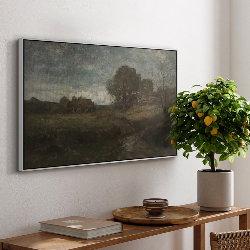 Paysage rétro - CDxxxviii, Toile encadrée flottée blanche, H 27 po x l 41 po x P 2 po