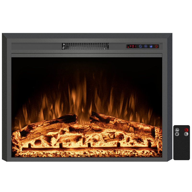 Abisia Black Electric Fireplace with 5120 BTU, 27.5" H x 35.6" W x 6.5" D