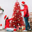 Arbre de Noël à charnière rouge 7 pi avec base en métal-1577170256