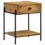 Table d'appoint en bois de manguier naturel avec supports en fer - Décoration 1 tiroir et tablette inférieure ouverte rustique moderne