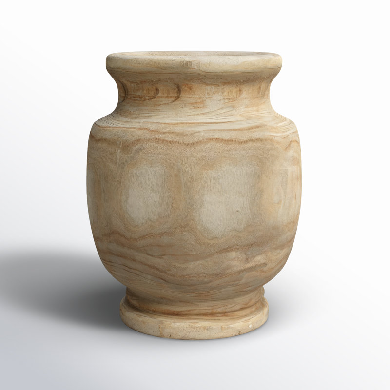 Rustic Light Wood Urn-Shaped Decorative Floor Vase