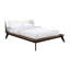 Lit Mid-Century moderne très grand Eastern, bois de noyer massif, tête de lit à oreilles en tissu, pieds inclinés fuselés, lit pour chambre à coucher avec abat-jour, matériau en bois et bouclé, tête de lit-1318243204