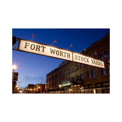 Signboard Over A Road At Dusk, Fort Worth Stockyards, Fort Worth, Texas, USA - Wrapped Canvas Print