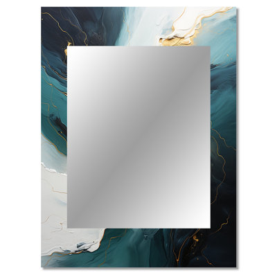 Gold and green abstract marble waterfall VI - Abstract Painting Wall Mirror, Gold Decorative Mirror, Printed Metal Art