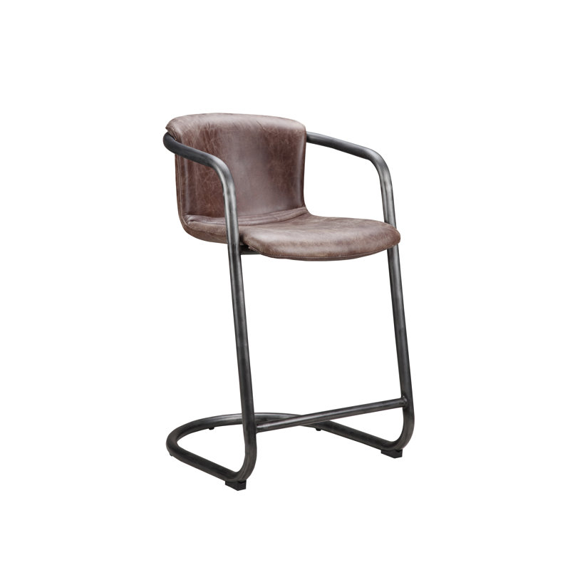 Freeman Bar Stool, Counter Stool (25" Seat Height), Brown Genuine Leather