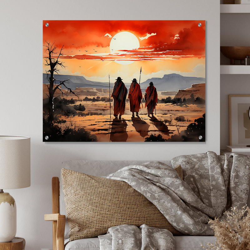 «Native Art Guardians Of Prairies» - Art mural acrylique, H 12 po x l 20 po