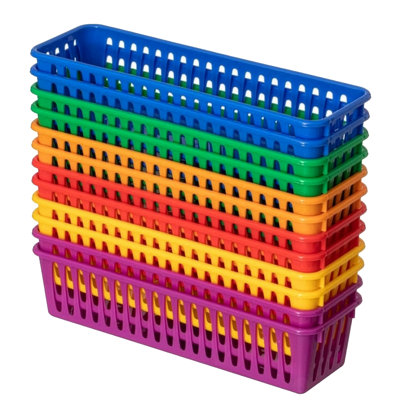 Basicwise 12-pc Plastic Storage Baskets For School Organization Teacher Essentials Desk Accessories Art Supplies Pencils Crayons Scissors Paper Clips Perfect For Classroom Home Office & Craft Room