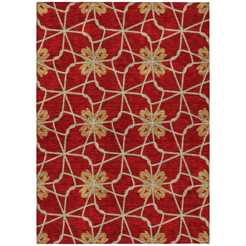 3' X 5' Orange And Gold Geometric Washable Indoor Outdoor Area Rug