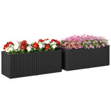Railing Planter Box (2 Pack, 20 Inch), Hanging Flower Pots with Hooks for Fence, Balcony, Garden, Patio, Rattan Look