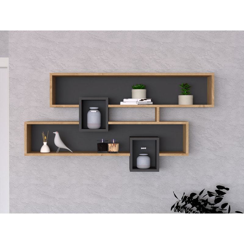 Modern Wall Shelf, Sapphire & Anthracite Colors, 47.2 x 28.4 x 8.7 inches | 100% Melamine Coated Particle Board, Thickness: 0.7 inches | Numerous Shelves, Wall-Mountable, Additional Storage for Home & Office Decor