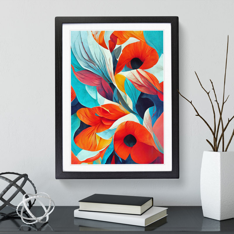 Abstract Floral No.3 - Single Picture Frame Painting, Black, 64cm H x 46cm W x 2cm D