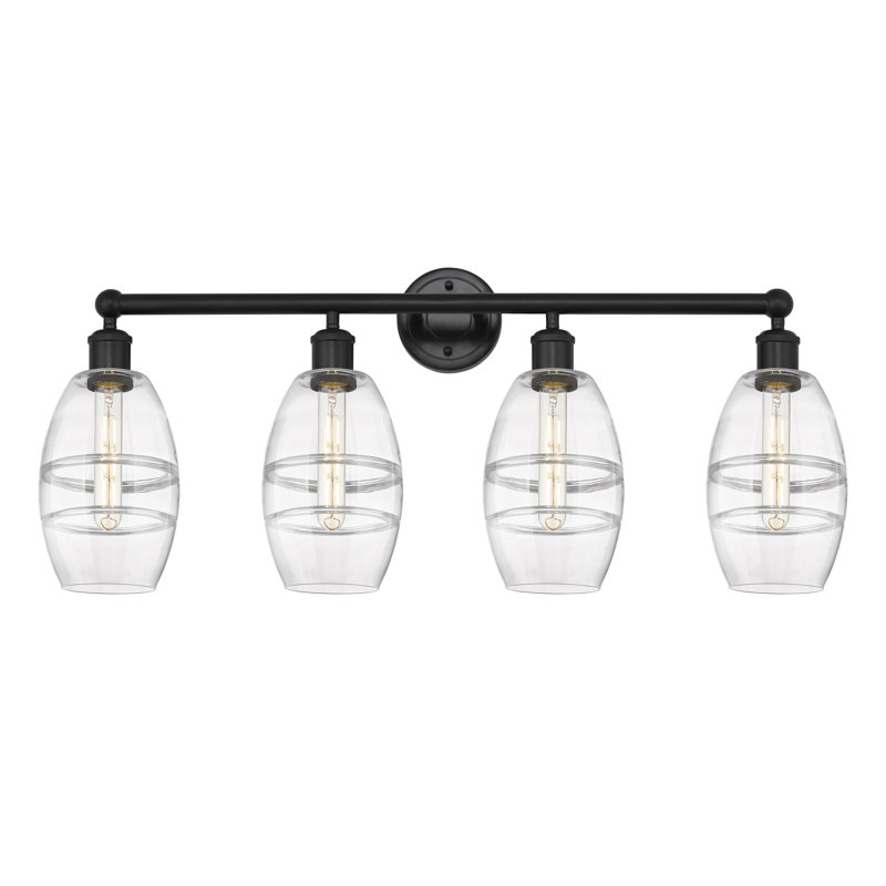 Éclairage pour meuble-lavabo à 4 lumières à intensité variable Dundrod, Transparent, Noir mat