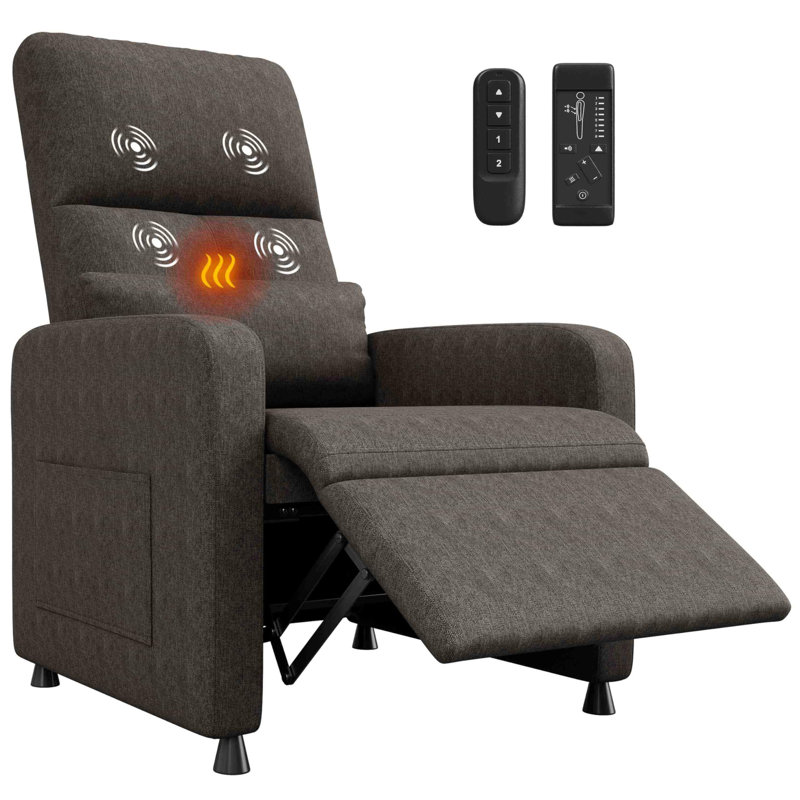 Fauteuil inclinable électrique avec massage et chaleur, fauteuil inclinable électrique en lin réglable avec port USB, poches latérales et dossier haut