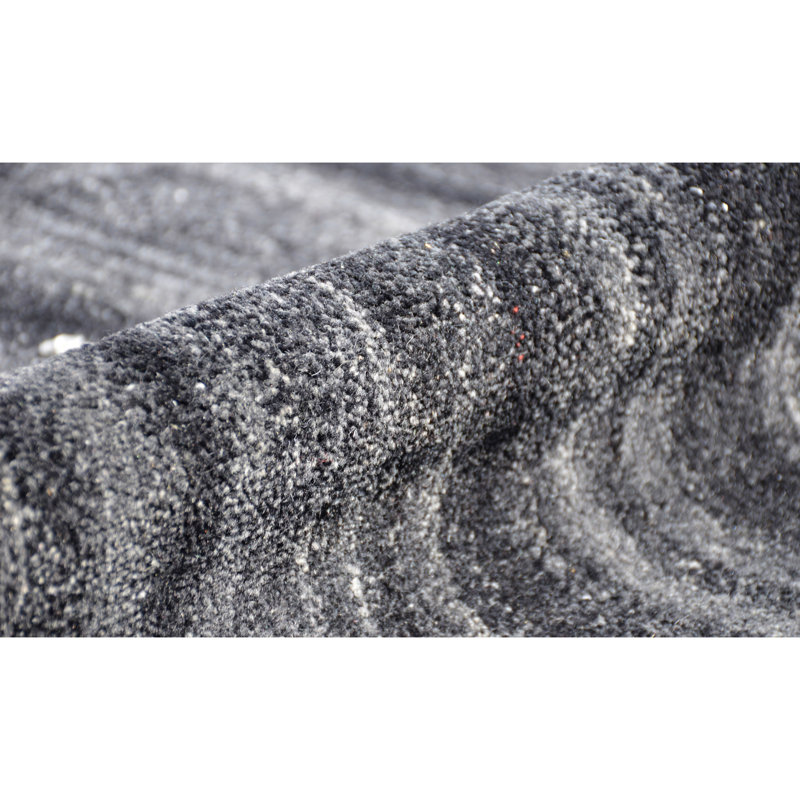 Hand Knotted Striped Area Rug in Charcoal, Rectangle 8' x 10'