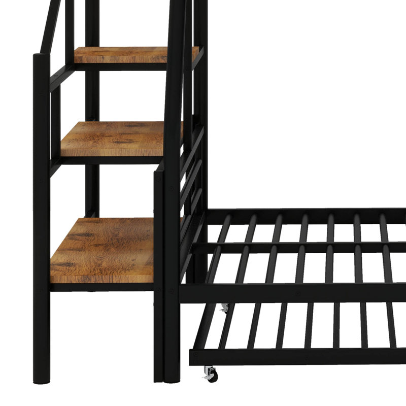 Lit superposé simple au-dessus de double - gigogne et escalier de rangement inclus, Noir
