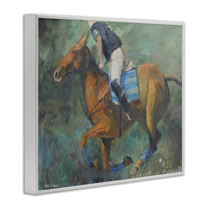 «Polo Rider» en dynamique giclée encadrée par Jadei, H 16 po x l 20 po, Encadrement giclée blanc côtier