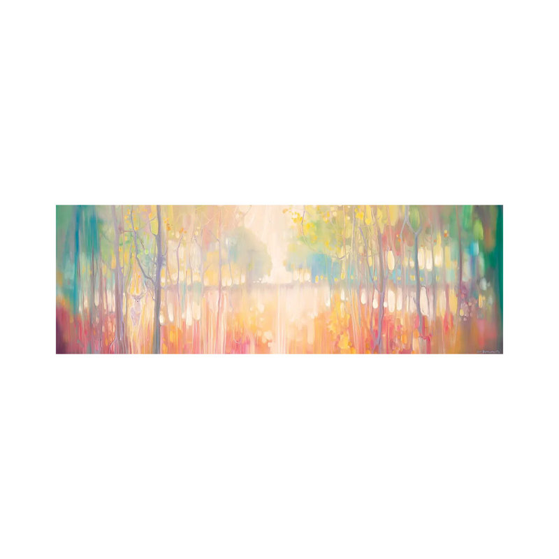 Autumn Calls, Panoramic Wide Canvas Of Lake Through Autumn Trees by Gill Bustamante - Panoramic Painting on Canvas