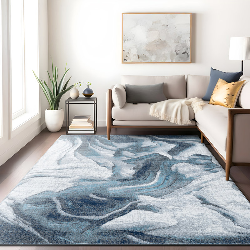 Abstract Wave Contemporary Area Rug, Rectangle 5' x 7'
