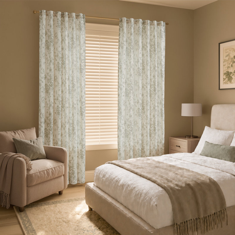 Neacsa Peony Floral Semi-Sheer Curtain Panel Pair , 50" W x 84" L, Green