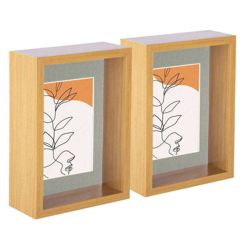 Nicola Spring - 3D Deep Box Photo Frames, Light Wood/Grey, 10cm x 15cm