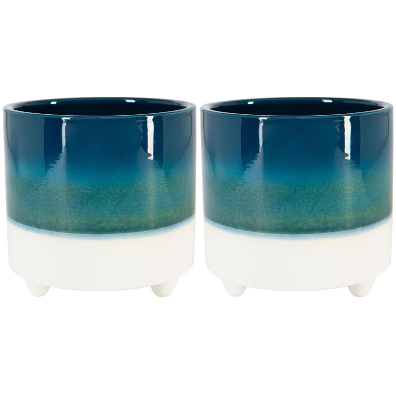 Ceramic Pot Planter, 17.5cm H x 18cm W x 18cm D, Blue