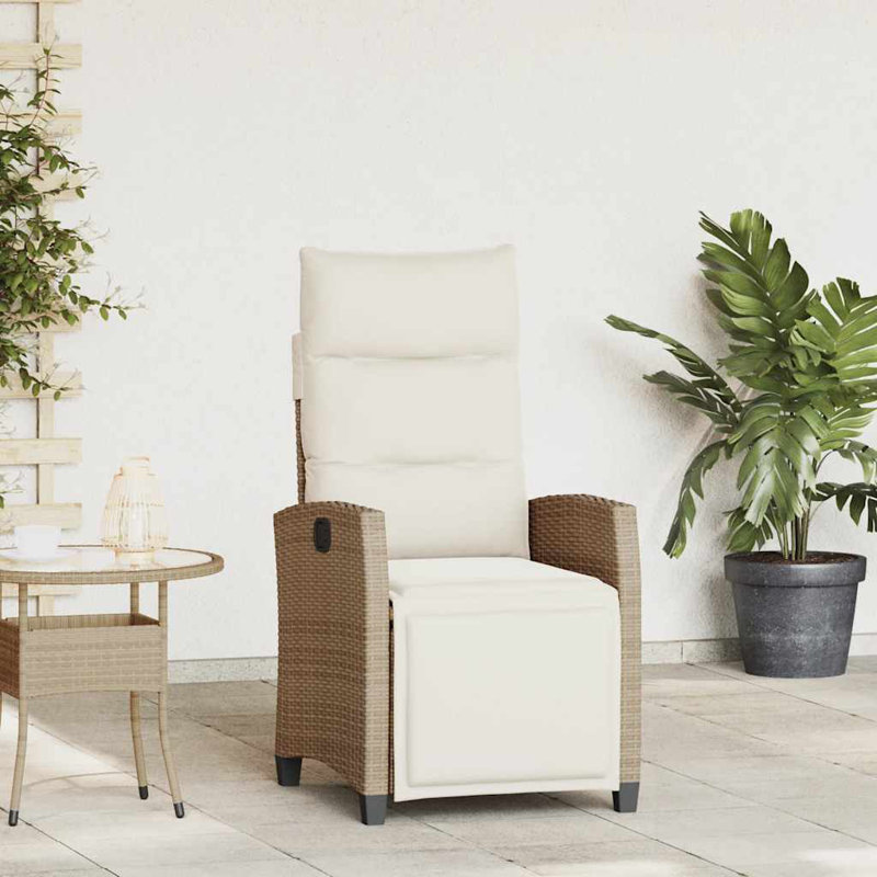 Chaise de patio inclinable avec table d'appoint en rotin de poly, Blanc, crème, Beige