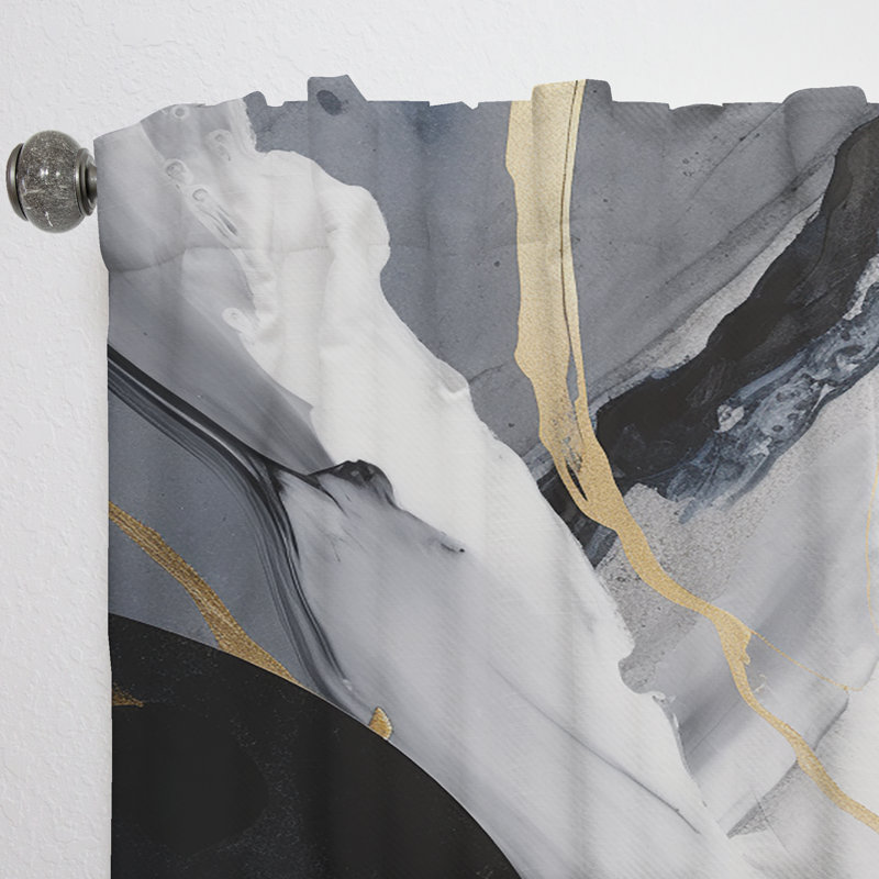 Rideau en velours noir et doré Harmony Of Marble I noir et or - 1 panneau, L 52 po x L 120 po