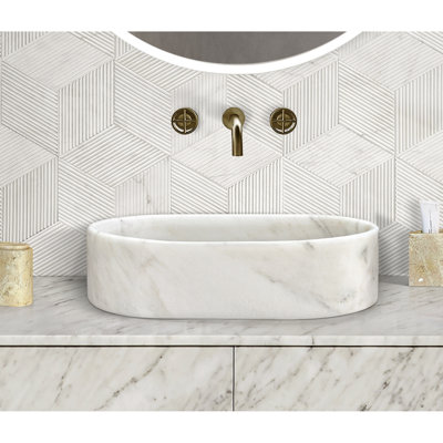 Natural Marble Bathroom Vessel Sink, 600X400xh150 Mm, Unique Appearance With Imperfections, Build Quality Oval White Sink For Bathroom, Smooth Surface, Luxury Design Elements